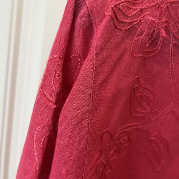 Marsh Landing Pink Floral Embroidered Linen Blend Button Up Top Womens Size L - Picture 9 of 13